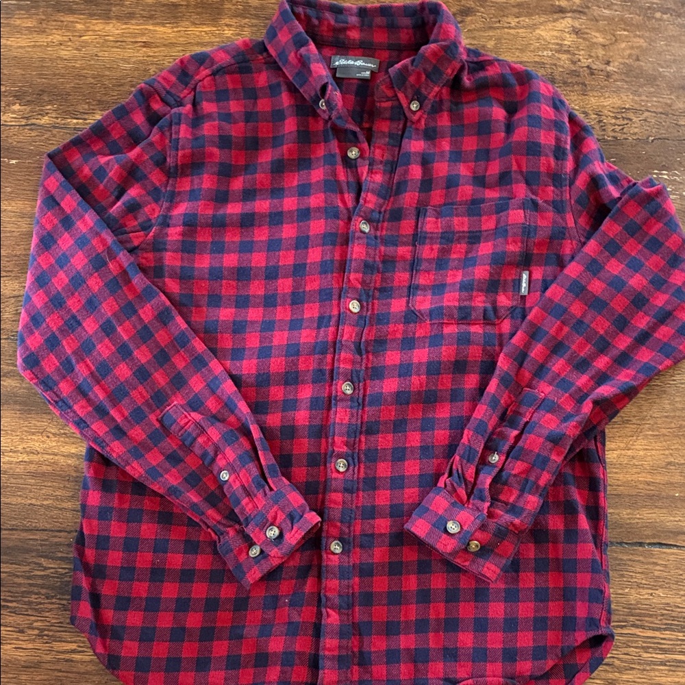 Eddie Bauer Men's Red and Blue Checkered Shirt